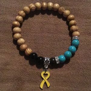 YELLOW RIBBON,Turquoise/Blk/Wooden Beads Bracelet